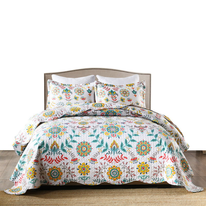 Ensemble de courtepointe réversible Bohemian Floral, Courtepointe très grand et 2 très grandes taies