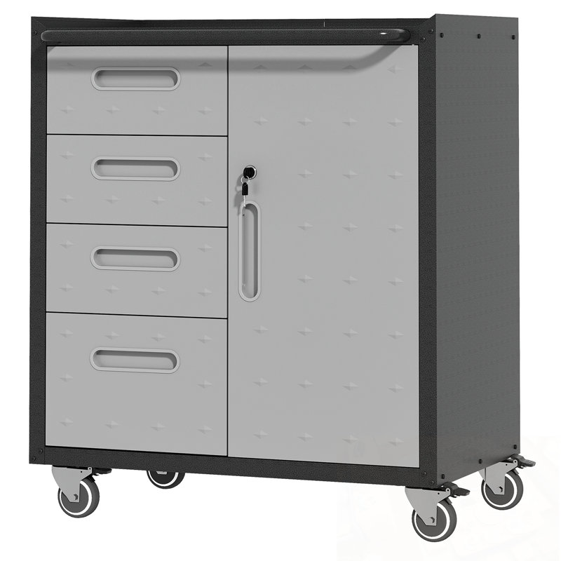Metal Storage Cabinet with Drawers and one lockable door, Black+ Gray