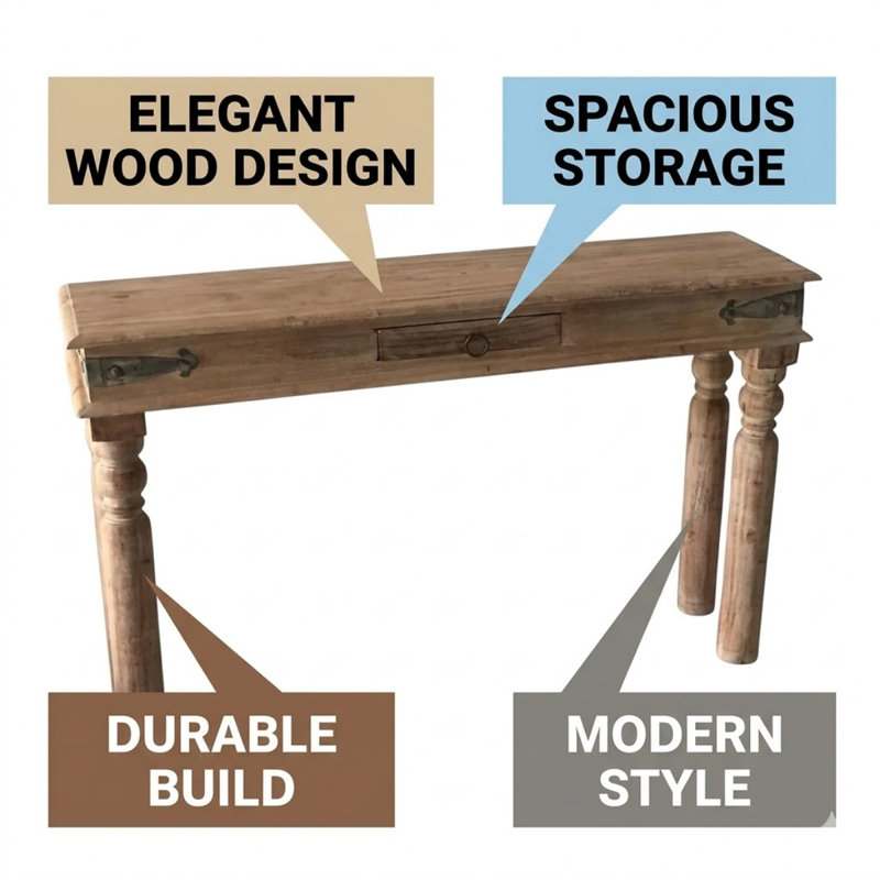 Elegant Waights 120cm Solid Acacia Wood Console Table - Hand Finished Sturdy Hallway Accent Furniture for Living Room Home