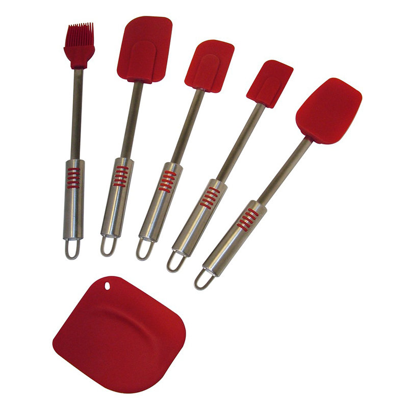 Red Silicone and Stainless Steel 6-Piece Cooking Utensil Set