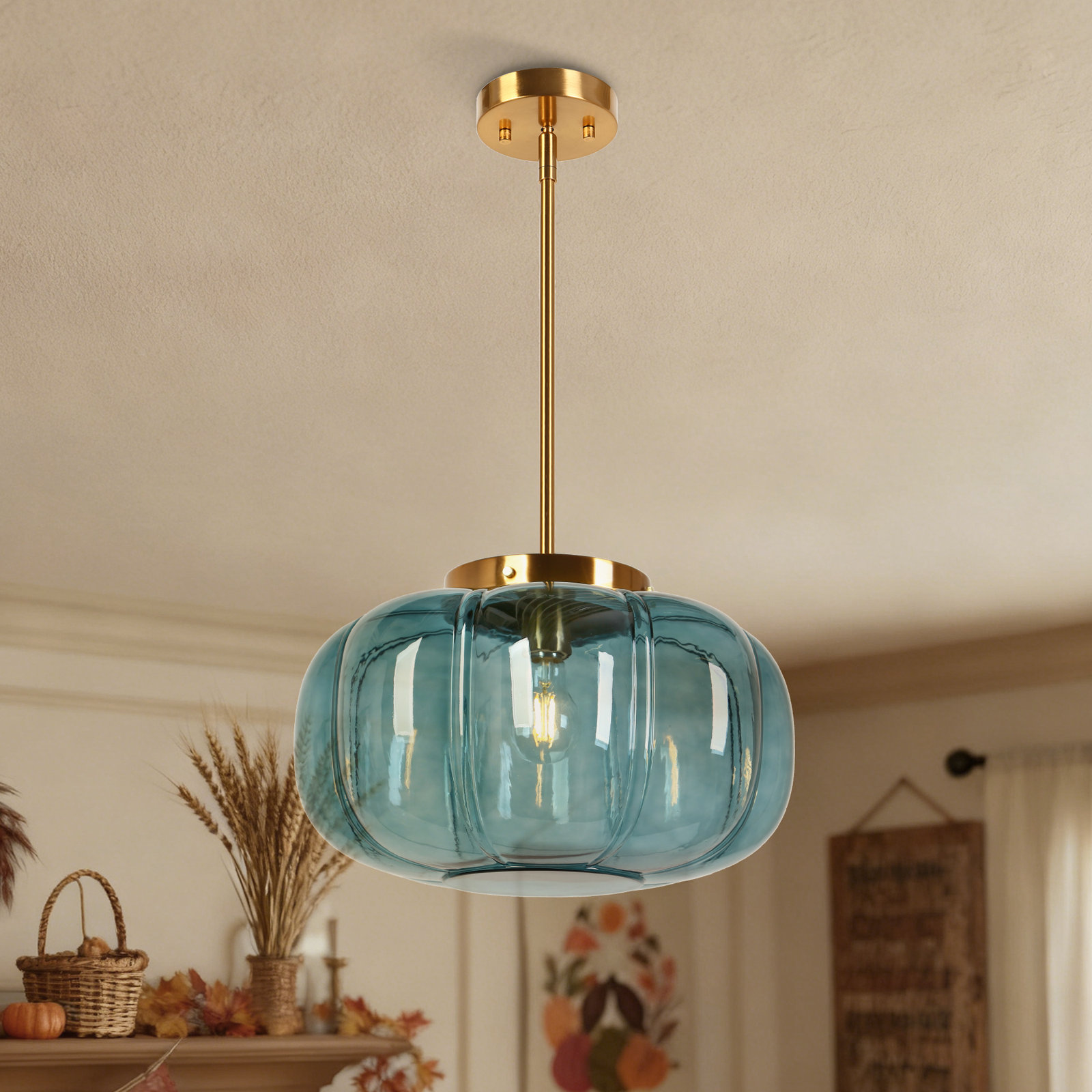 Beltran 15" Width 1-Light Dome Pendant Light, Light Blue