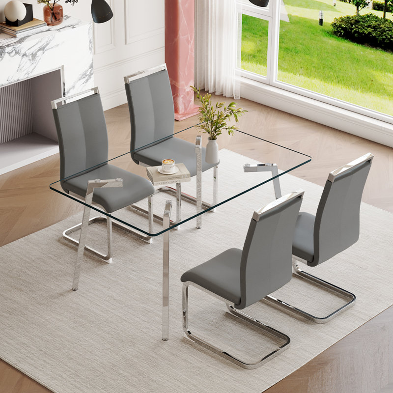 Glass Dining Table Set For 6, Dark Gray, 5