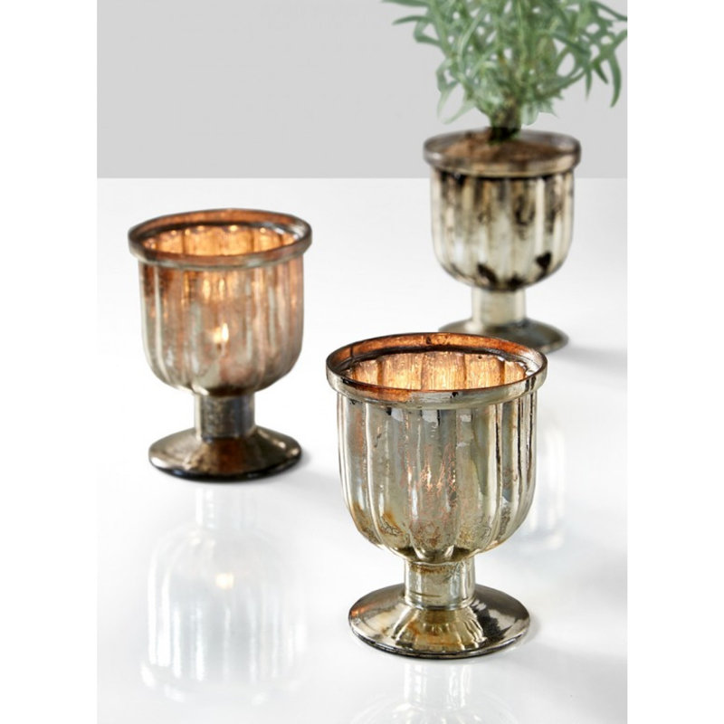 Votive piédestal antique en verre mercurisé