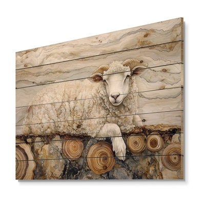 Mouton doré marbré et rivière en bois - Art mural en bois de mouton - sur bois de pin naturel