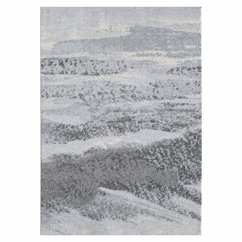 Tapis bleu-gris à motif abstrait brume moderne, Rectangle 3 pi x 5 pi
