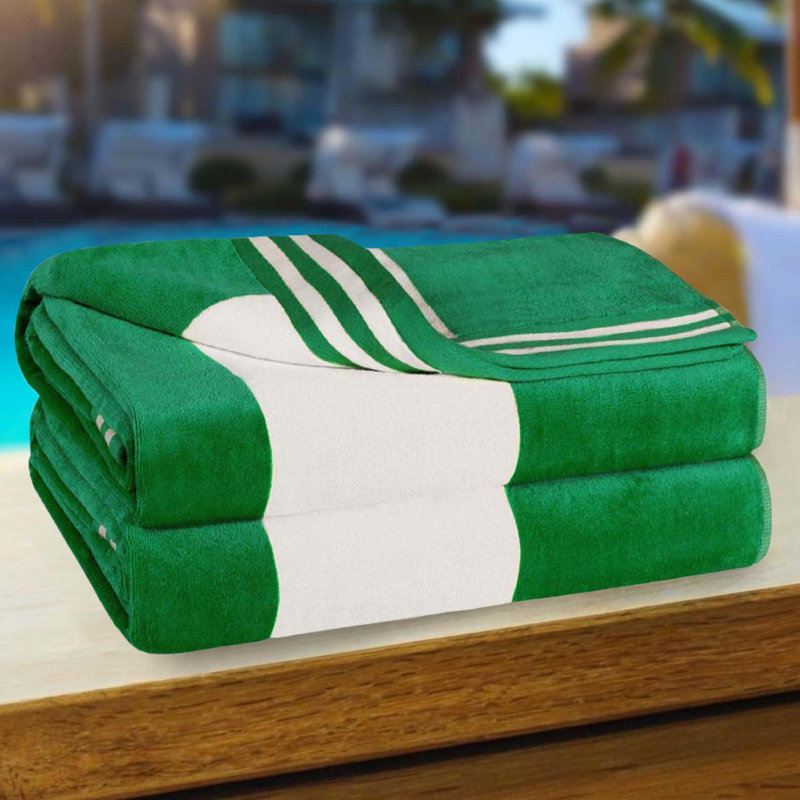 Calheta Cotton Oversized Cabana Stripe Beach Towels, Dark Green, 2