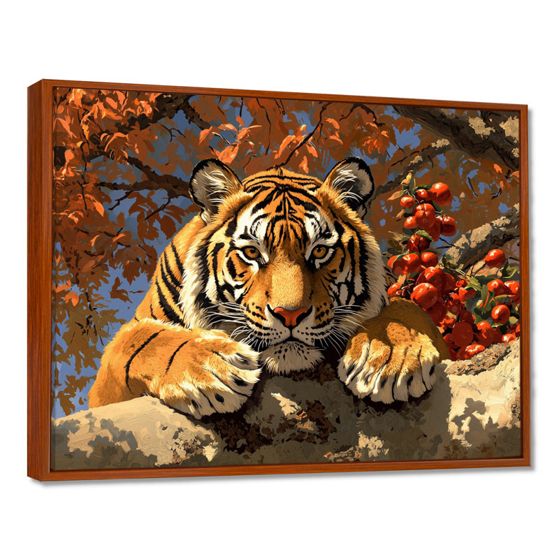 Portrait de tigre au soleil - impression d'art mural tigre, H 12 po x l 20 po, Brun