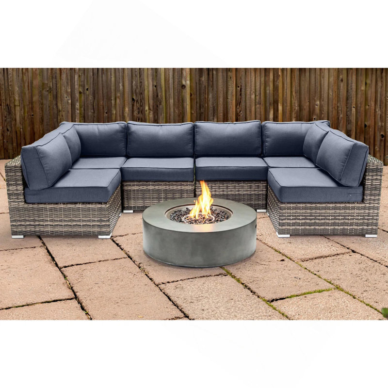 Ensemble de conversation modulaire d'extérieur 7 pièces avec coussins et foyer - aucun assemblage requis