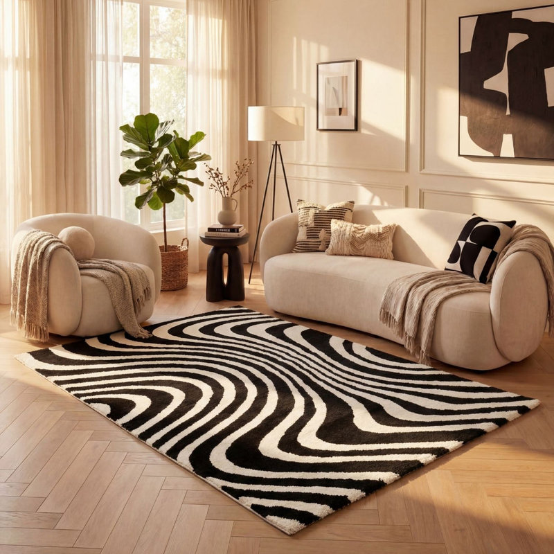 Joli Striped Area Rug Soft Dense Pile for Living Rooms and Bedrooms, Black/White, Rectangle 120 x 170 cm