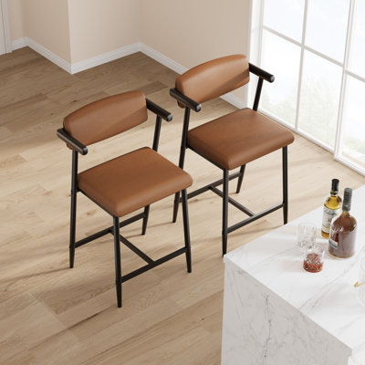 Ensemble de 2 tabourets de bar avec accoudoirs, siège et dossier rembourrés plus larges, tabourets de comptoir modernes avec repose-pieds pour îlot de cuisine