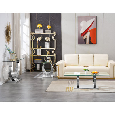 3 Piece Glass Coffee Table Set Modern Living Room Table Set with 1 Coffee Table  1 End Table  1 Console Table Luxury Glass Coffee Table Set with 3