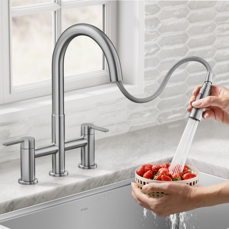 Robinet de cuisine pont KRAUS Oletto, Acier inoxydable