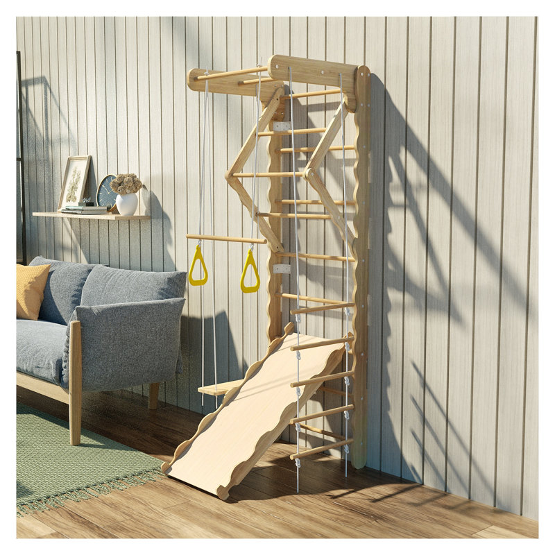 Ensemble de triangle d'escalade en pin naturel pour tout-petits, pliable