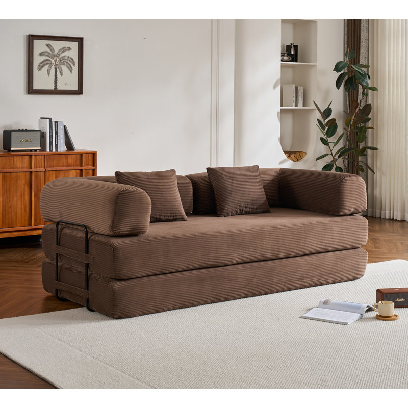 Canapé-lit convertible avec coussin cylindrique, canapé-lit pliant en velours côtelé avec cadre de forme fixe, canapé-lit de salon pour la chambre à coucher (brun)