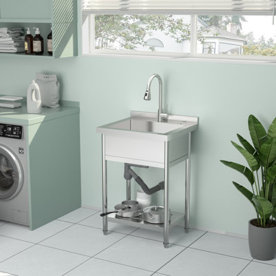 Évier de cuisine utilitaire autoportant en acier inoxydable de 36 po x l 21 po avec tablette ouverte et robinet