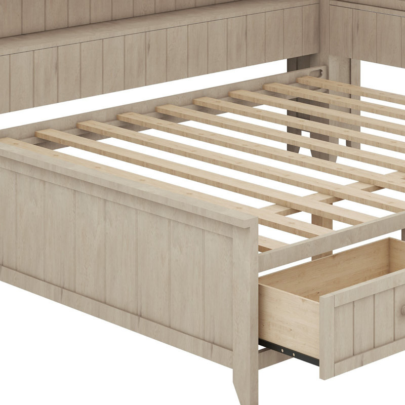 Lit de jour avec tablettes de rangement et 3 tiroirs, Lit double