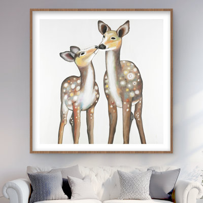 Deer with its Fawn - Romantic Wildlife Framed Print Decor