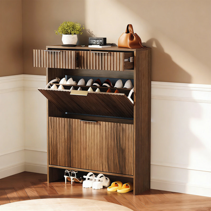 10 Pair Shoe Storage Cabinet, Brown