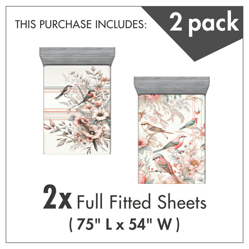 Microfiber Birds And Nature Fitted Sheet, Full Fitted Sheet