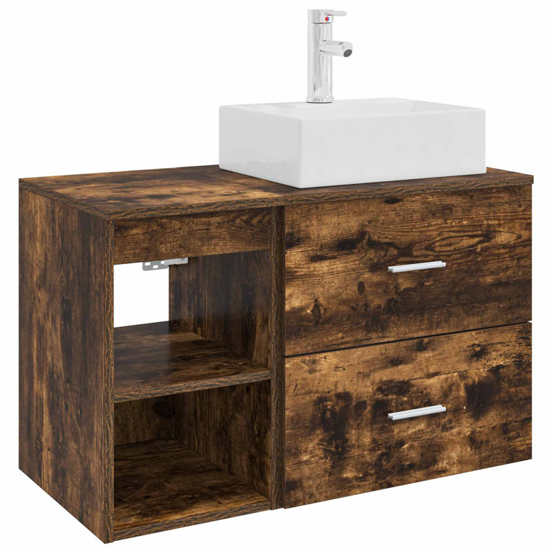 Vanity & Mirror Set, Smoked Oak