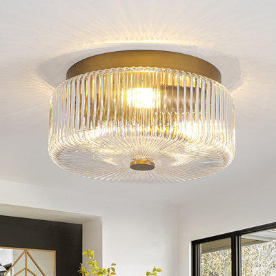 3-light Flush Mount Ceiling Light Fixture, Golden Close To Ceiling Light With Glass Shade