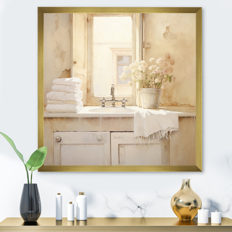 " Farmhouse Laundry Charm V ", Gold Single Picture Framed, 24" H x 24" W x 1" D