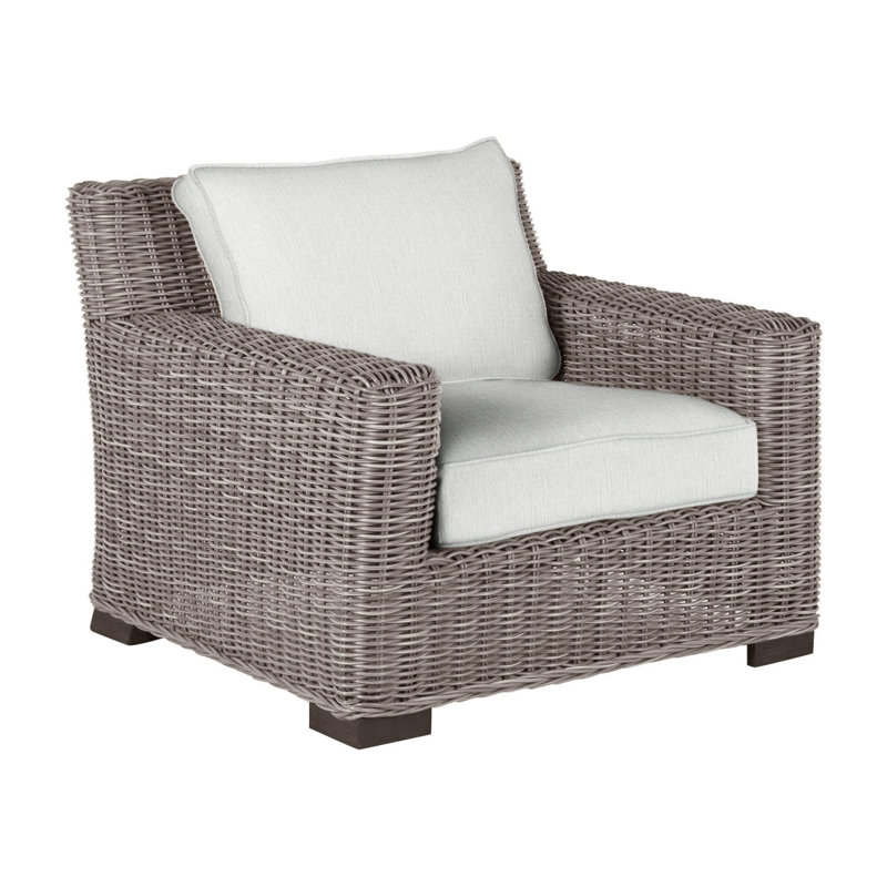 Rustic Woven N-Dura Resin Wicker Outdoor Lounge Chair, Welt, Huître, Bali perle