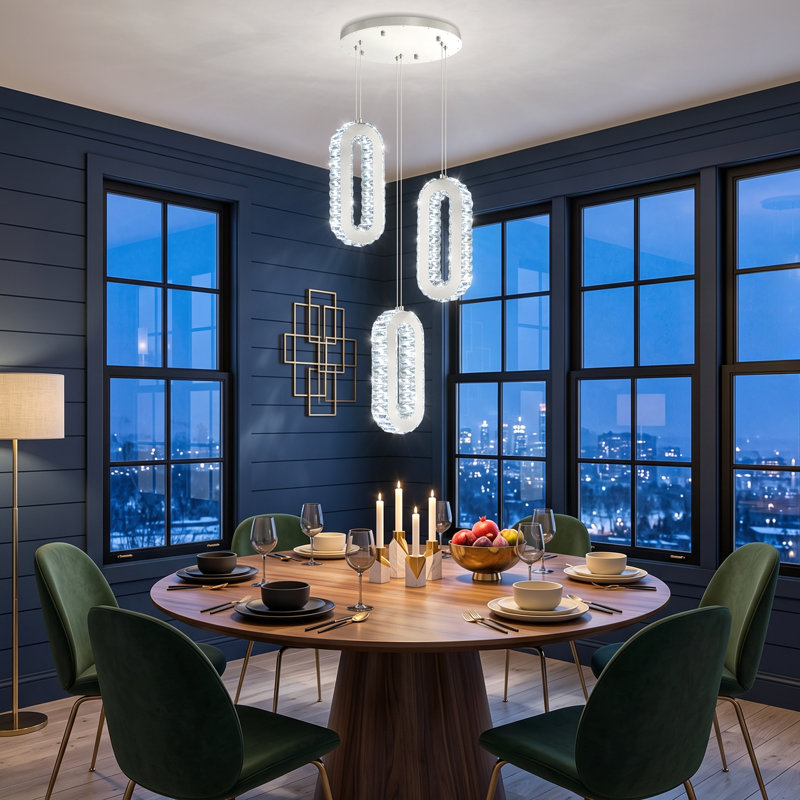 Lustre moderne suspendu à DEL, 3 lumières, Argent
