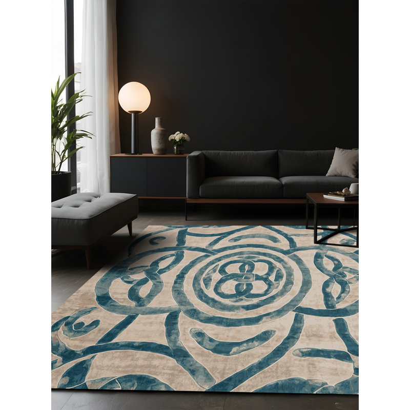 Tapis beige soyeux et moelleux, Rectangle 7 pi x 9 pi