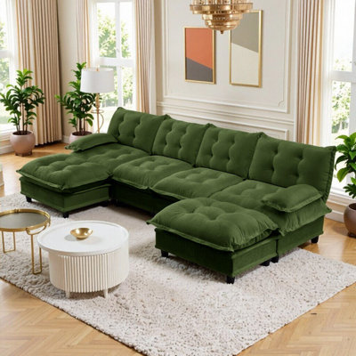 Modular Sectional Sofa With Ottomans, Deep Seat Chenille Upholstery, Reconfigurable Design