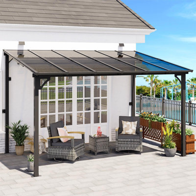 Yardgracewall Mounted Lean To Metal Awnings With Sloped Roof, Solar Light