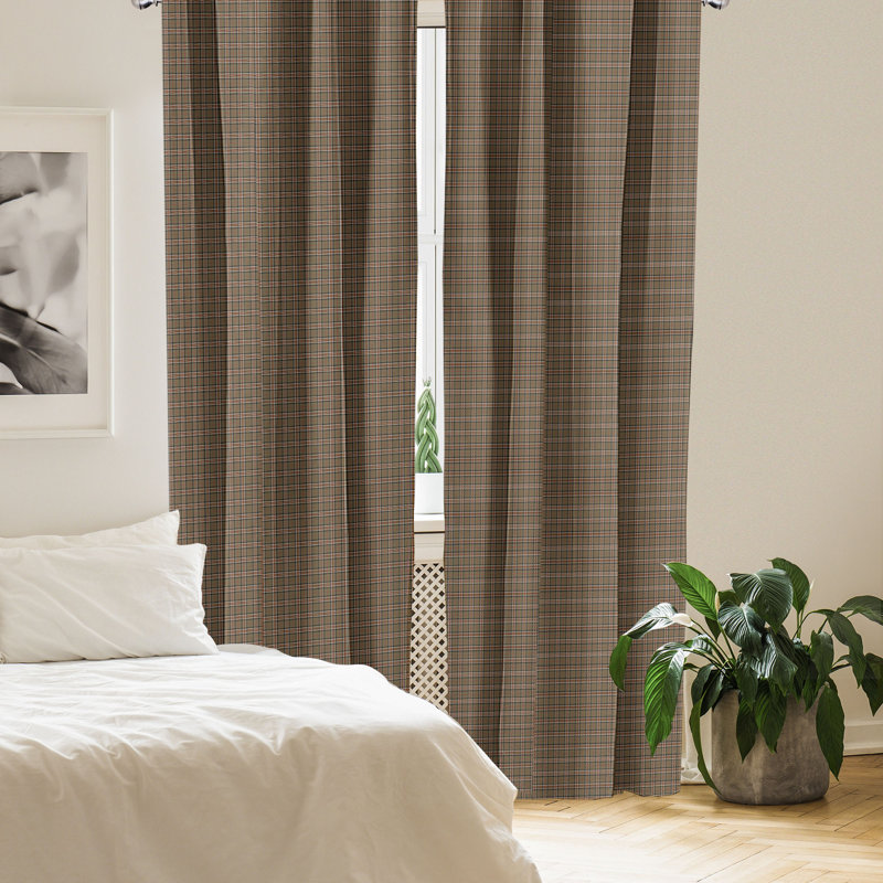 Alcott Hill® Checkered 4-Panel Curtains, Scottish Geometric, Charcoal Grey Pale Brown, 56"W x 63"L
