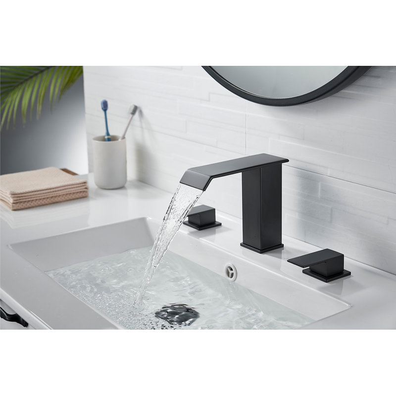 Widespread 2 Handles Bathroom Faucet 3 Hole 6-16inch With Drain Assembly, Matte Black
