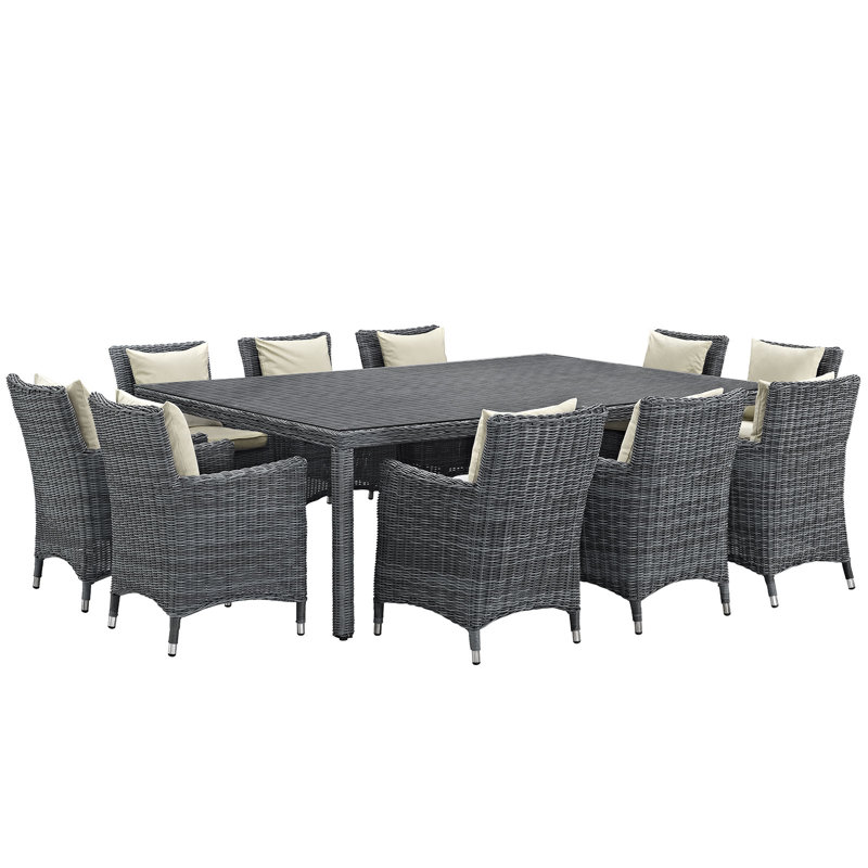 Summon 11 Piece Outdoor Patio Sunbrella® Dining Set, Beige