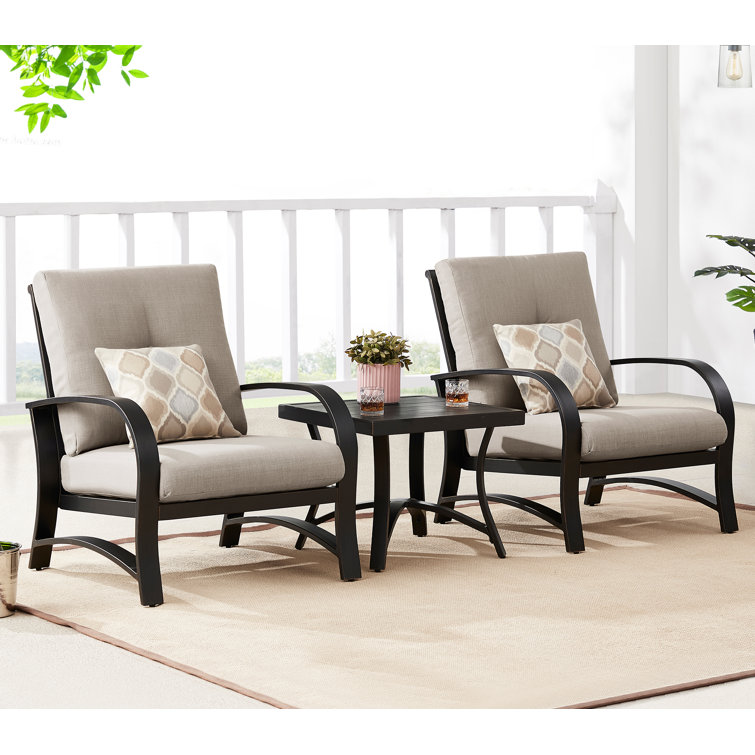 Chamber 3 Pieces Outdoor/Indoor Aluminum Patio Conversation Seating Group With Sunbrella® Cushions And Side Table
