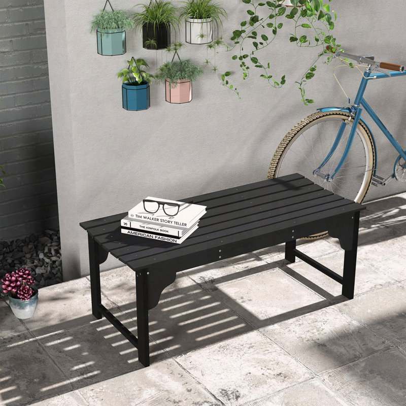 Outsunny 2-Person Wooden Backless Porch Bench, Black