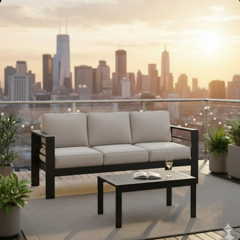 2 Pieces Outdoor Patio Set, Gris clair, Black
