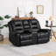 Fauteuil inclinable en cuir 2 sièges avec 2 points de massage et une boîte de rangement, fauteuil de massage de 70 po de largeur avec tirette manuelle-1477182356