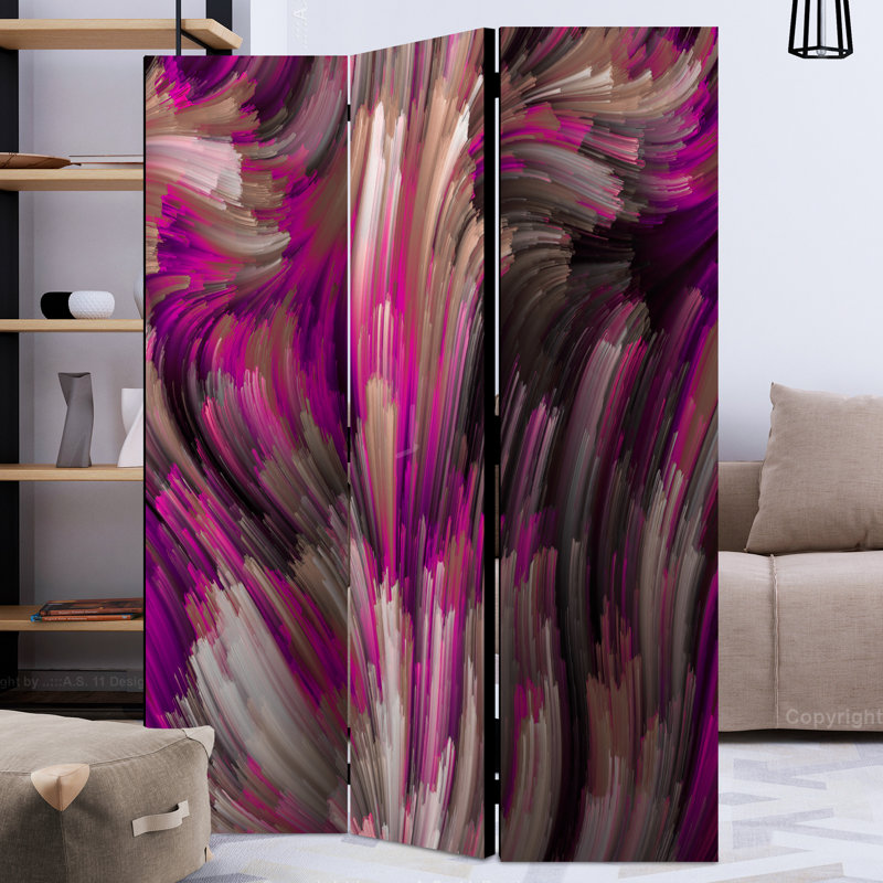 Cabbot 172cm H Solid Wood Folding Room Divider, Pink/Purple/White, 3