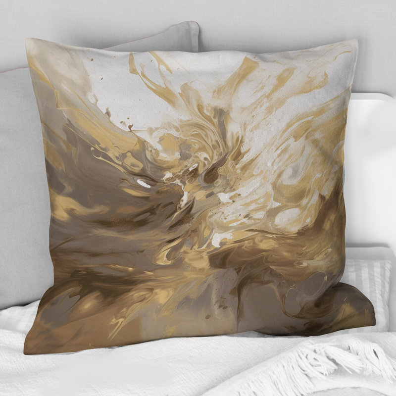 Blanc et or Aqua Symphony - Coussin décoratif imprimé abstrait