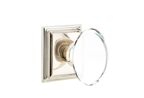 Ensemble de mortaise intérieure Emtek avec rosette Wilshire et bouton de verre Hampton (LH), Nickel poli