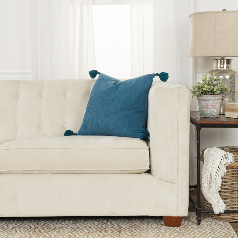 Colombina Abstract Woven Cotton Throw Pillow, Teal