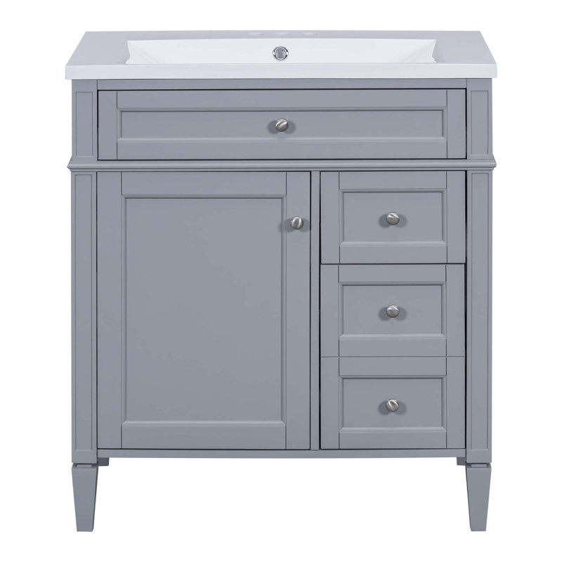 Meuble-lavabo moderne avec lavabo supérieur, 2 tiroirs et un tiroir basculant, Gris