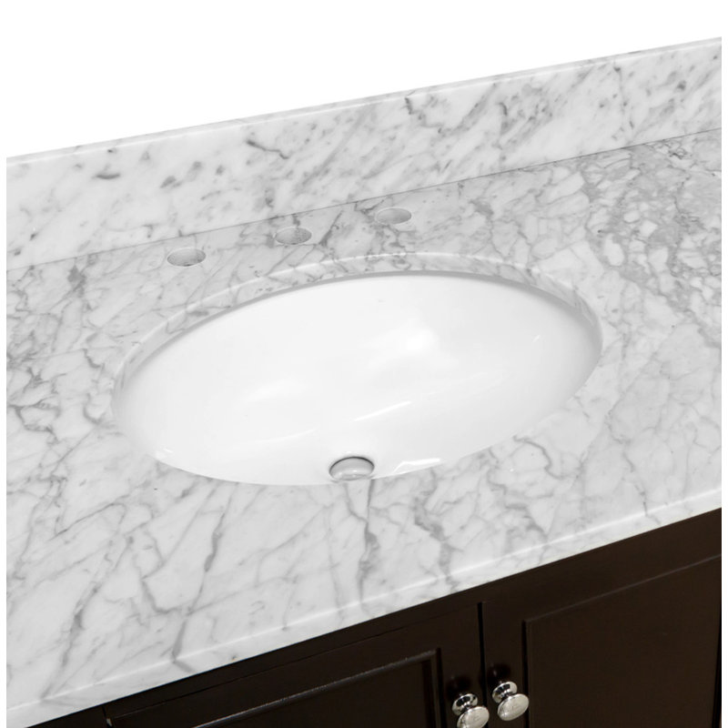 Ensemble de meuble-lavabo double 60 po Ferdinand, Chocolat, Marbre de Carrare