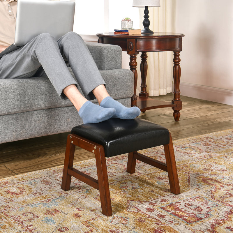 37cm Wide Faux Leather Solid Colour Footstool Ottoman, Black