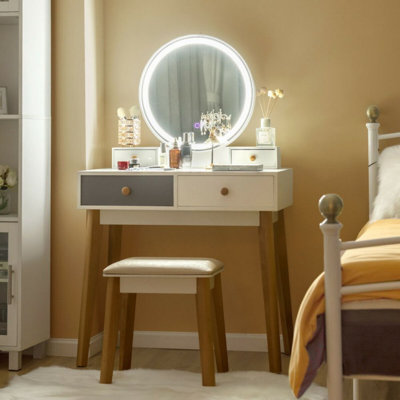 Ensemble de meuble-lavabo en bois massif avec tabouret et miroir Serephina