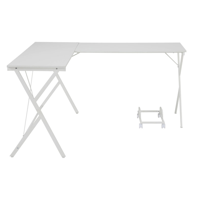 Bureau d'ordinateur en L, finition blanche, avec support pour unité centrale et rangement | Idée de cadeau, Blanc