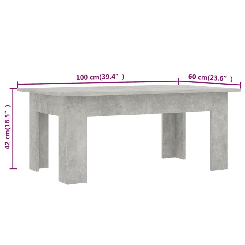Abraar Engineered wood Four Leg Single Coffee Table, Concrete Gray