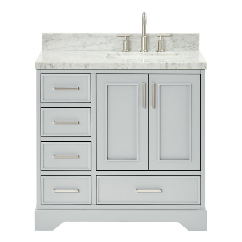 37'' Single Bathroom Vanity with Carrara Marble Top, Gray