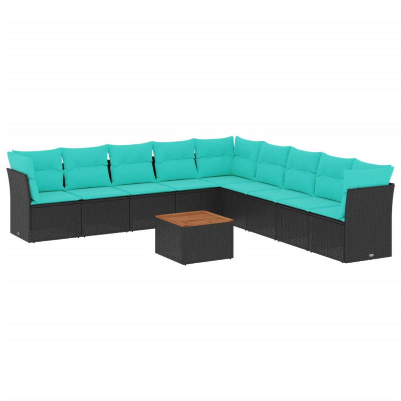  Ensemble de canapé de patio 10 pièces avec coussins en rotin de polyester noir